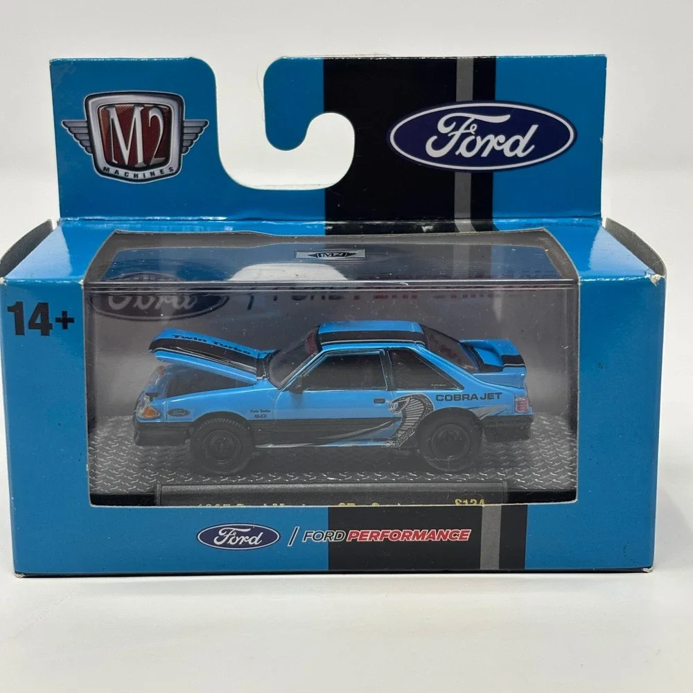 1987 Ford Mustang GT Custom Twin Turbo Cobra Jet Blue M2 Machines S134 1:64